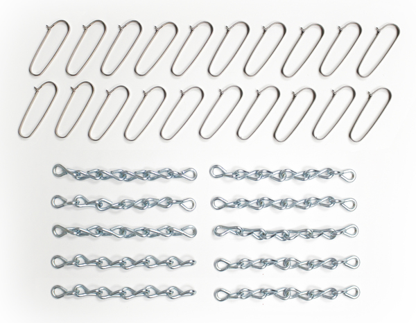 Sign Panel Safety Pin Clips & Chains, Bag of 20 Clips & 10 Chains.